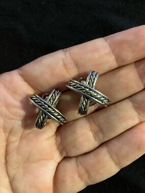 Braided X Crossover Silver-Tone Stud Earrings